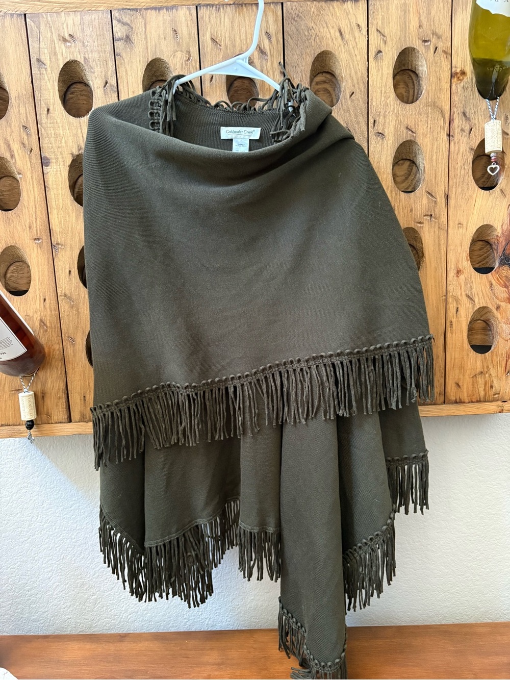 Olive Fringe Open Poncho